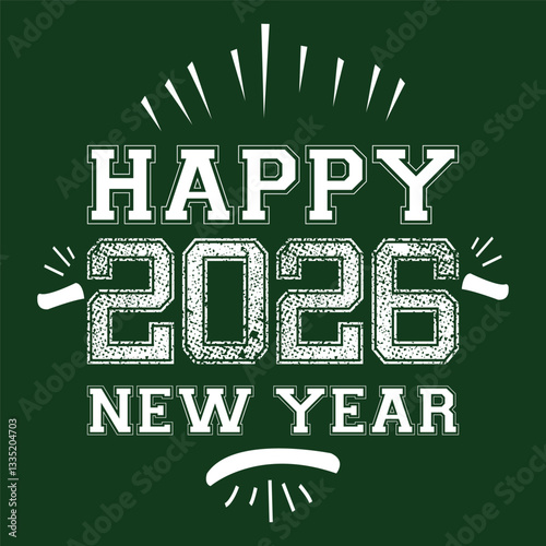 Happy new year 2026 design with colorful truncated number illustrations.