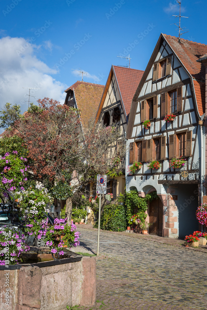Fototapeta premium Half-timbered houses in the city of Bergheim in the partly German speaking Region Grand Est (Elsass) in France