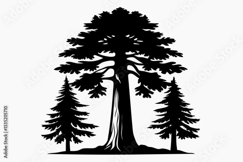 redwood tree line art silhouette vector illustration