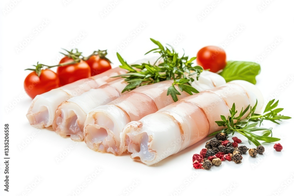 Fresh seafood raw squid tube on white background Fresh seafood raw squid tube on white background