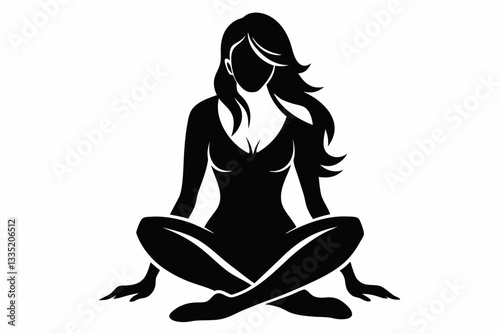 sitting woman line art silhouette vector illustration