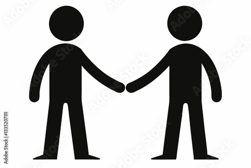two stick man shaking hands line art silhouette vector illustration