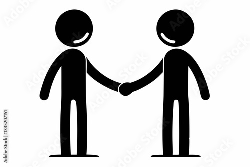 two stick man shaking hands line art silhouette vector illustration