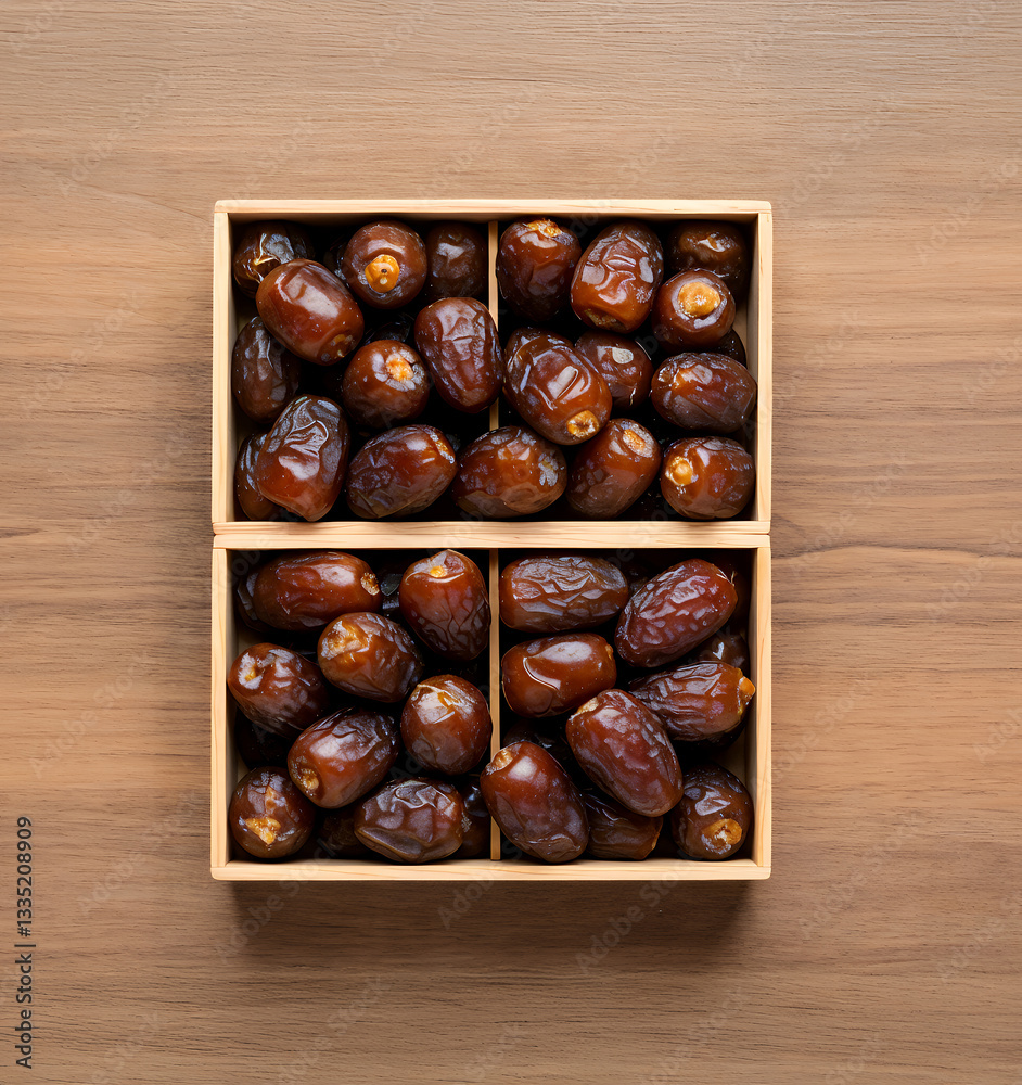 Obraz premium Delicious Medjool Dates in Wooden Box
