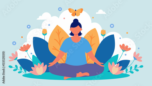 Mindful Garden A person meditating in a serene garden filled with blooming flowers and butterflies showing the importance of mindfulness and selfcare in recovering from setbacks.