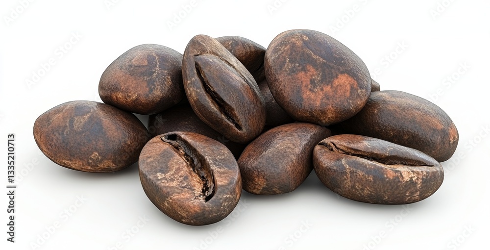 Roasted Coffee Beans Pile Against White Background Roasted Coffee Beans Pile Against White Background