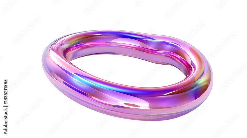 Pink shaped ring tube holographic Iridescent 3D render icon isolated on white background Pink shaped ring tube holographic Iridescent 3D render icon isolated on white background