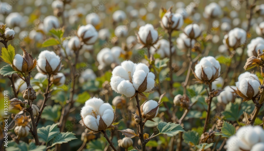 Beautiful Cotton Field Blooms in Soft Focus Under Natural Light Beautiful Cotton Field Blooms in Soft Focus Under Natural Light