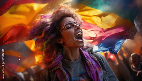 Vibrant Street Festival Celebrations Captured with Colorful Flags and Joyful Participants in Lively Urban Parades