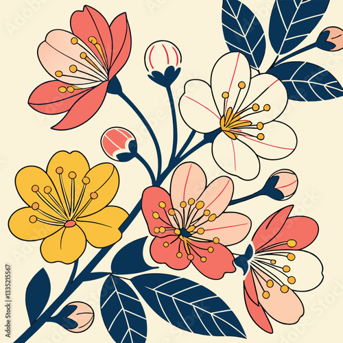 Blooming Beauty: An artful depiction of blossoming flowers in a vibrant array of colors, with meticulous detail and artistic flair.