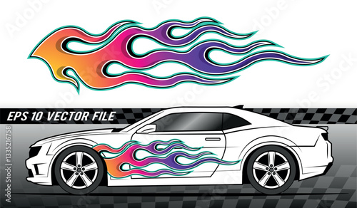 Sports car Speed fire flame decal vinyl sticker. Racing car tribal fire flames vector eps graphic. Side vehicle decoration for car, auto, truck, boat, suv, motorcycle.