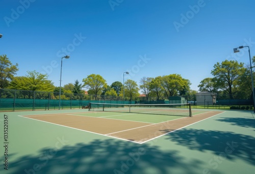 Wallpaper Mural Bright Sunny Day at an Empty Tennis Court Surrounded by Trees Torontodigital.ca