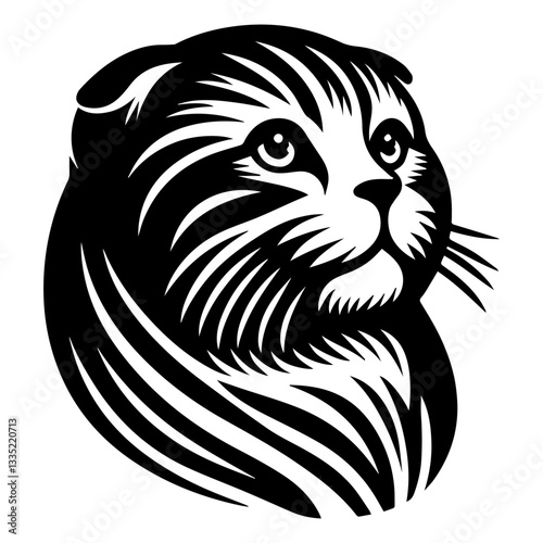 The black and white logo of the Lop-eared British cat's head. Vector graphics. EPS.