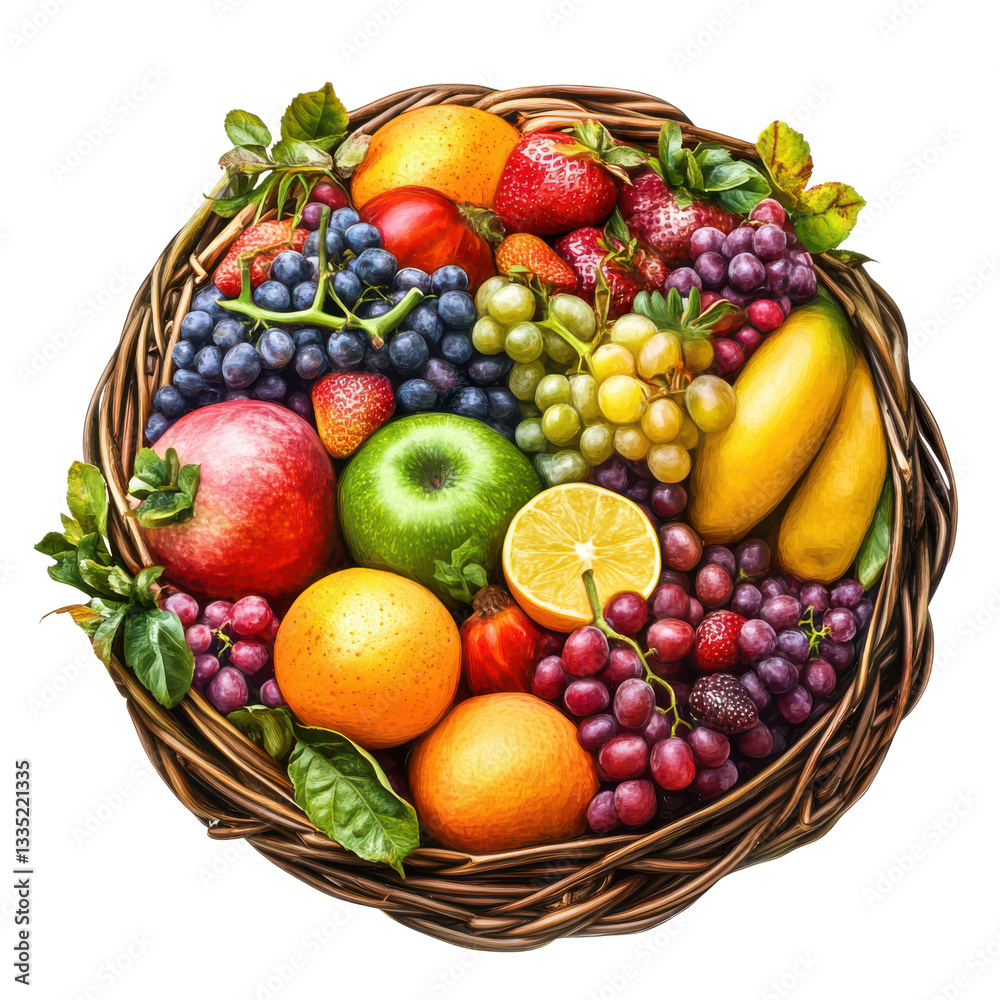 Vibrant Fruit Basket A Colorful Still Life of Fresh Produce in a Rustic Wicker Basket Vibrant Fruit Basket A Colorful Still Life of Fresh Produce in a Rustic Wicker Basket
