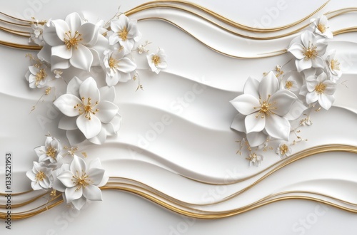 Fototapeta Naklejka Na Ścianę i Meble -  White Flowers on Wavy Wall Background