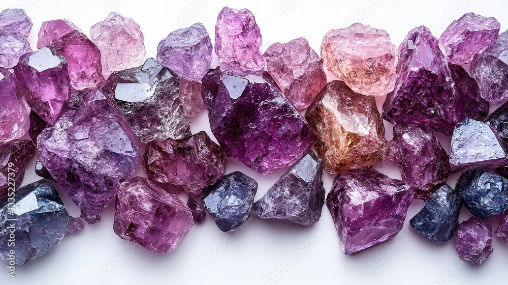 Natural alexandrite stones displayed on a white background with ample space for text and information about this rare gemstone Natural alexandrite stones displayed on a white background with ample space for text and information about this rare gemstone