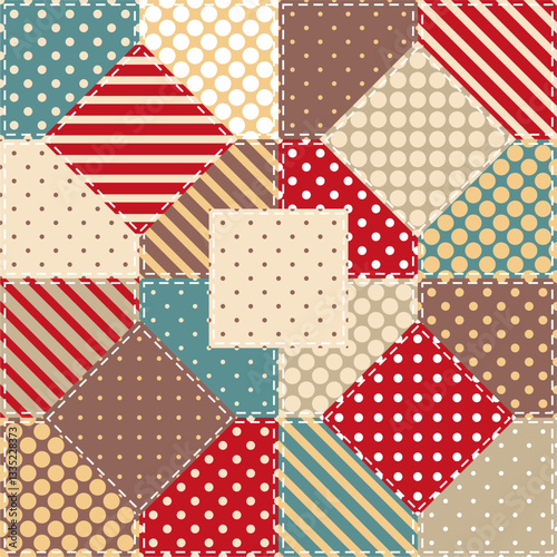 Patchwork print wallpaper background with different patterns quilting hobby craft handmade 
