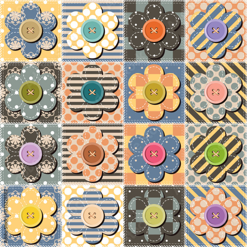Patchwork print wallpaper background with different patterns quilting hobby craft handmade 
