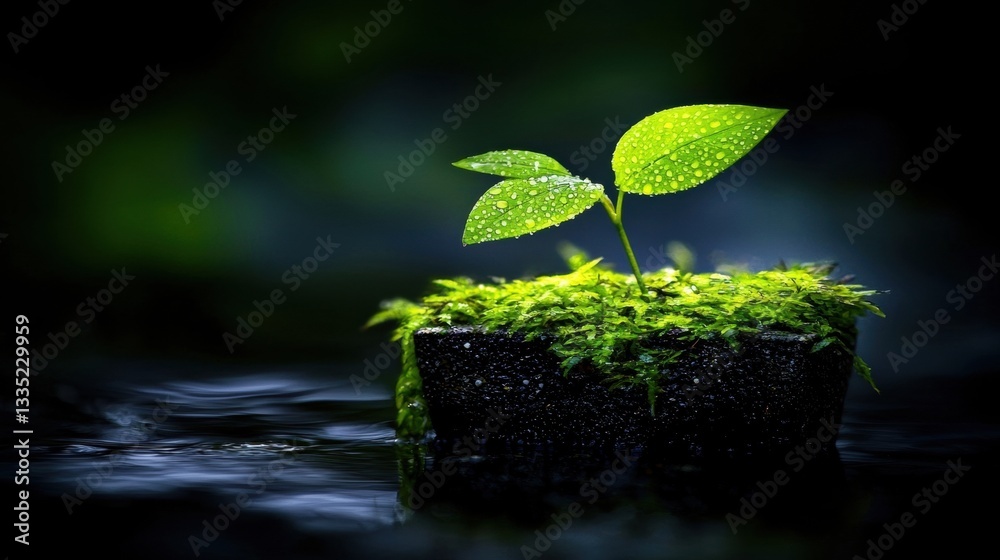 A small plant with three leaves and a vibrant green color. A small plant with three leaves and a vibrant green color.