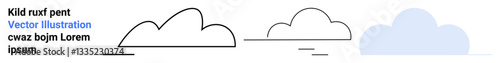 Set of three minimalist cloud designs featuring an outline, semi-filled, and fully shaded style. Ideal for weather, nature, technology, simplicity, environment, climate and simple landing page