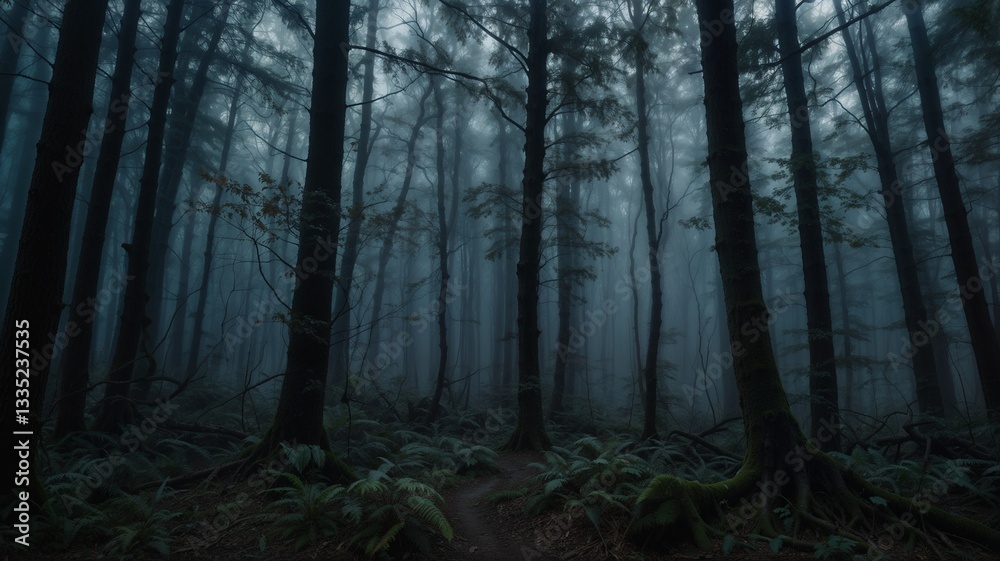 Obraz premium A Foggy, Ancient Forest with Twisted Roots