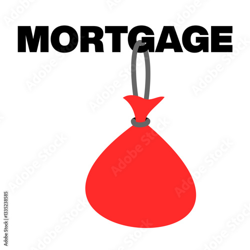 Mortgage - purchase and buying the house financed by expensive and heavy burden, debt and loan. Real estate and property ownership and financing. Vector illustration isolated on white.