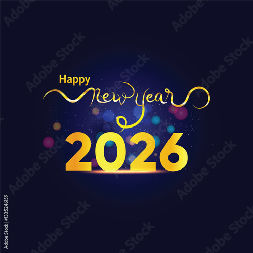 Happy new year 2026 design with colorful truncated number illustrations.