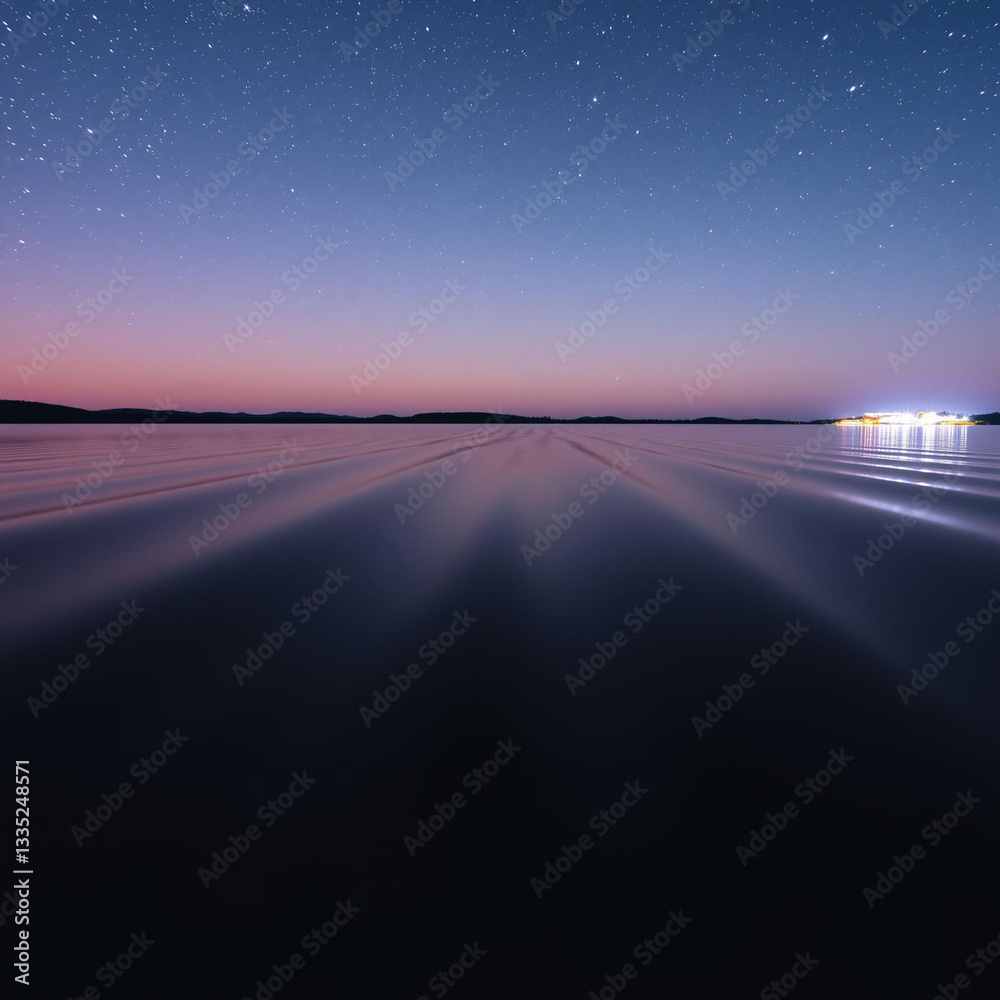 Fototapeta premium Serene Dusk on a Frozen Expanse Under Starry Skies with Softly Glowing Lights