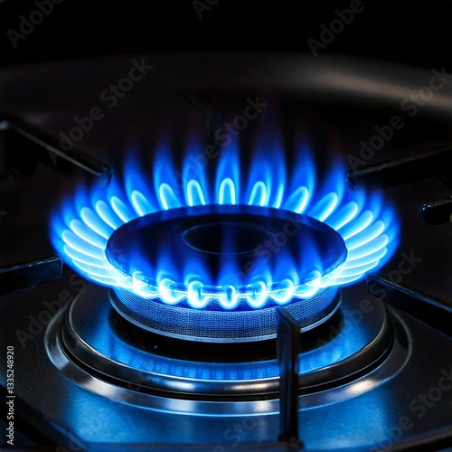  close up of gas burner with blue flames