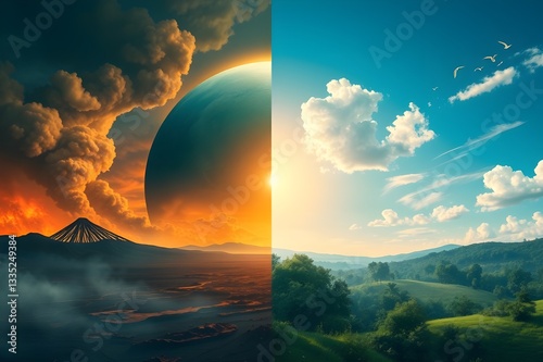 Half of the Earth is burning due to climate change and environmental crises, while half is fertile.
