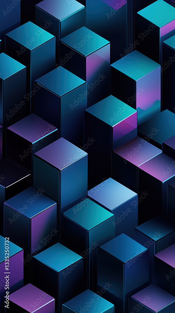 Fototapeta premium A modern abstract digital wallpaper with a cyberpunk-inspired neon cube arrangement.
