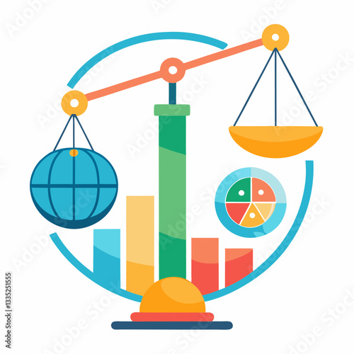 Business Data Analytics and Financial Growth Icons Vector on Transparent Background