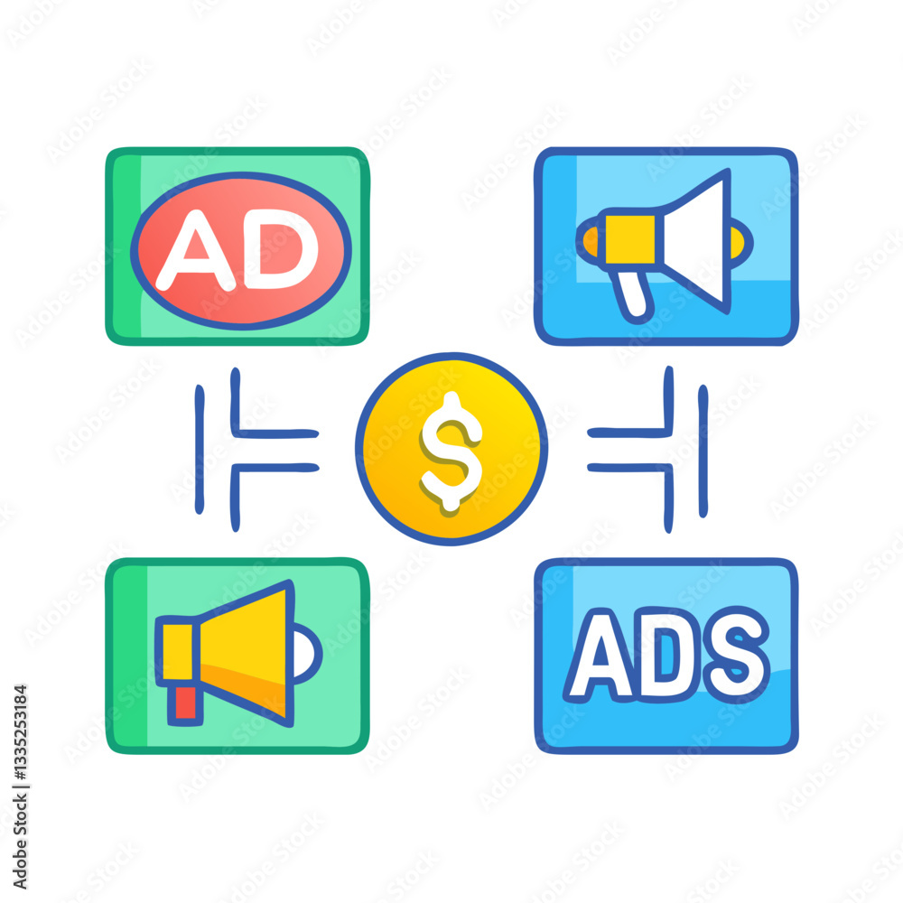 Ad Revenue and Digital Marketing Icons Vector on Transparent Background Ad Revenue and Digital Marketing Icons Vector on Transparent Background