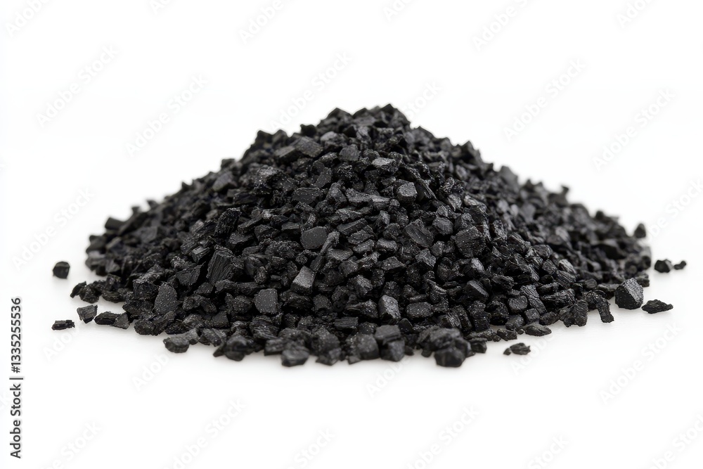Heap of natural wood charcoal pieces on a white backdrop Heap of natural wood charcoal pieces on a white backdrop