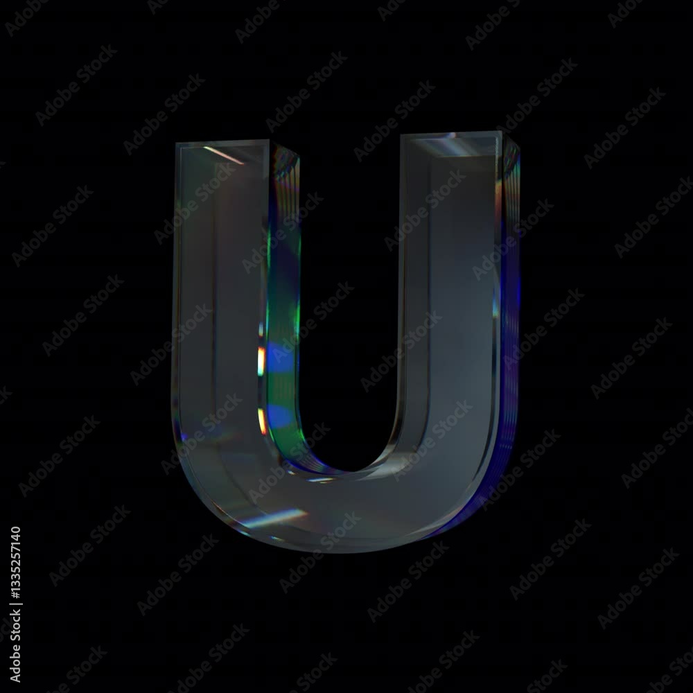 Glass letter U with dispersion and caustics effect Loop Animation on Alpha Channel Glass letter U with dispersion and caustics effect Loop Animation on Alpha Channel