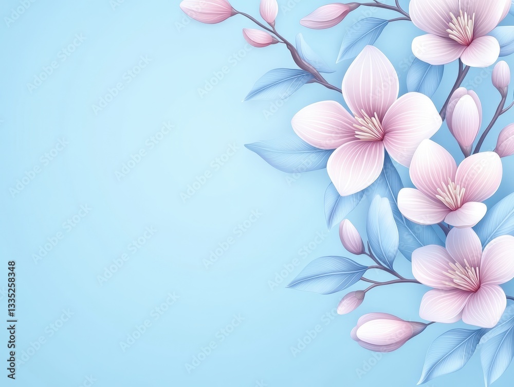 Obraz premium Elegant floral arrangement with pink blossoms on a soft blue background