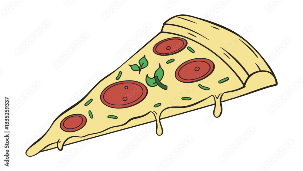 Delicious Pizza Slice Melted Cheese, Pepperoni, Basil Delicious Pizza Slice Melted Cheese, Pepperoni, Basil