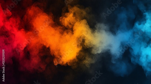 Colorful smoke billowing across a dark black background shows gradation