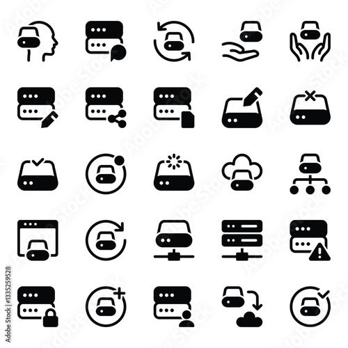Glyph icons set for Data storage, server.