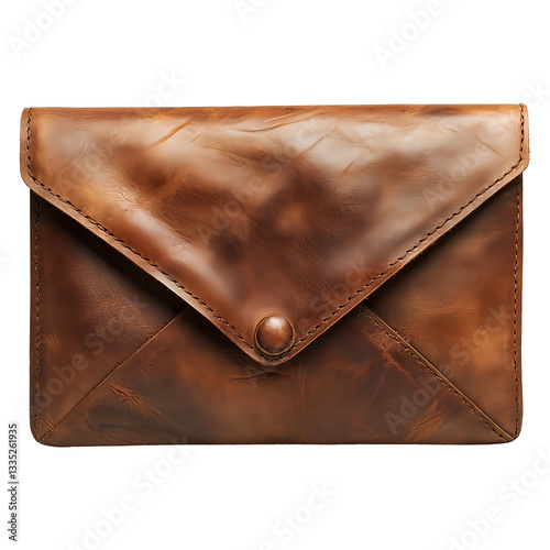 Brown leather envelope isolated on transparent background