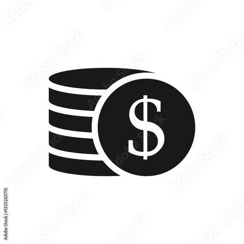 Money. Line Icon Vector. Payment system. Coins and Dollar cent Sign isolated on white background. Flat design style. Business concept.
