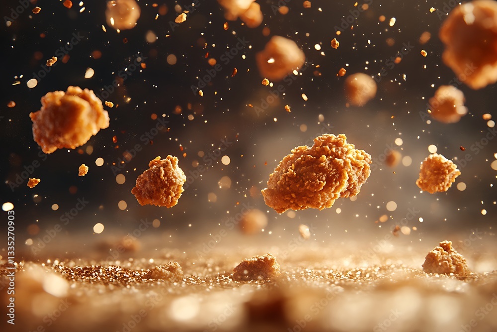 Crispy Fried Food Pieces in Motion Crispy Fried Food Pieces in Motion