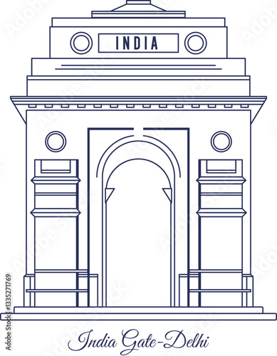 Elegant Outline Drawing of India Gate – Historical Vector Art