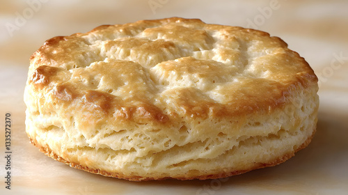 Golden Biscuit Delight: A close-up shot of a perfectly baked, golden biscuit. showing the layers of flaky pastry. A visual feast for those who adore comfort food.