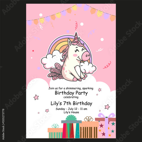 A stylish birthday party invitation card vector design with vibrant colors and creative elements. Perfect for digital invites, greeting cards, celebrations, party flyers, and festive decorations.