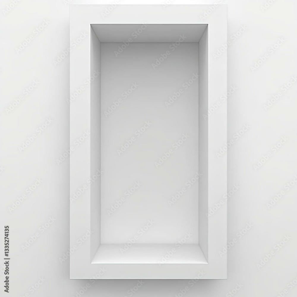 White vertical rectangle niche shelf background. 3d render. Promotion mockup display. Showcase podium pedestal stand platform stage wall room. Object product. Geometric. Light. Empty space. White vertical rectangle niche shelf background. 3d render. Promotion mockup display. Showcase podium pedestal stand platform stage wall room. Object product. Geometric. Light. Empty space.