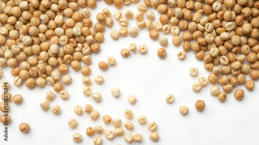 Close-up shot of soybeans, lentils, and beans on white background, dried, protein, healthy eating Close-up shot of soybeans, lentils, and beans on white background, dried, protein, healthy eating