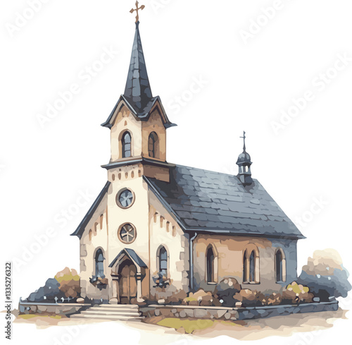 A watercolor vector illustration of a church