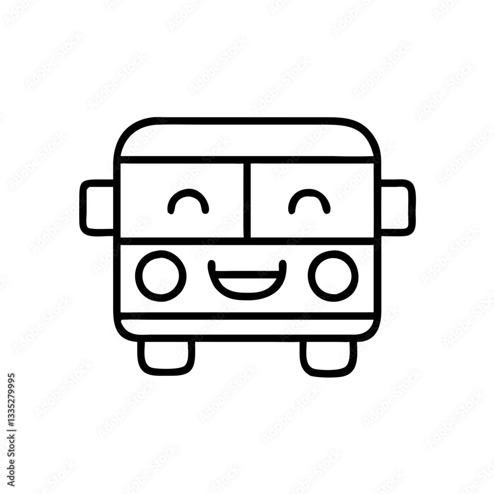 Smiling school bus icon in black outline style