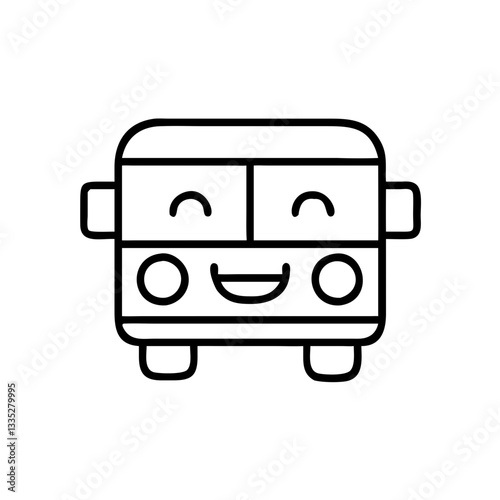 Smiling school bus icon in black outline style